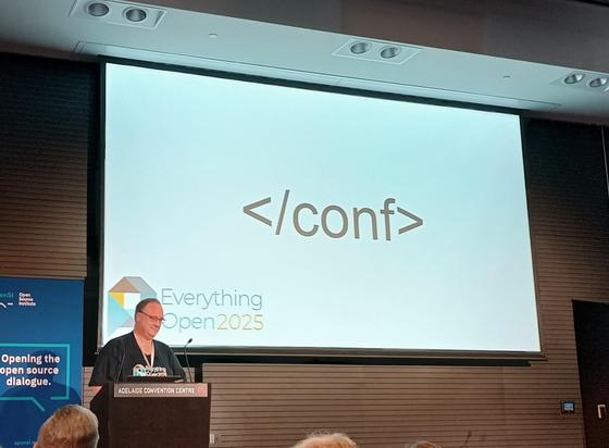Mike O'Conner presents the final slide which says </conf>
