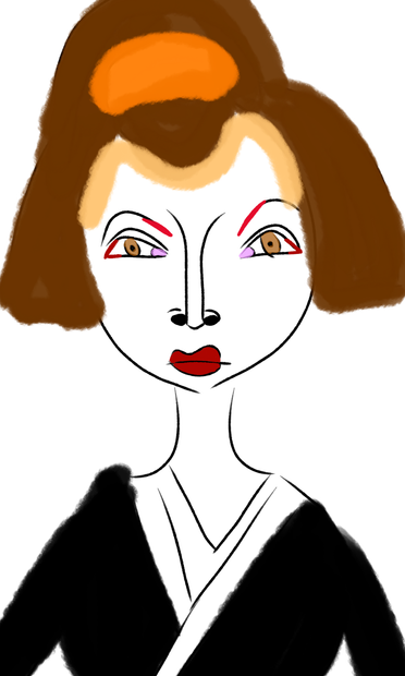 Brunette Japanese Geisha woman staring