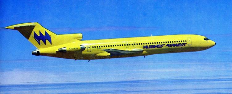 Boeing 727 flying high above the clouds left to right