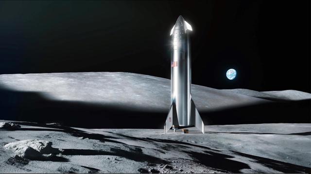 Artist concept image of Stareship standing upright on the moon.