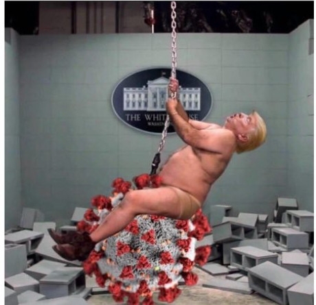 Donald Trump is a wrinkly, grotesquely obese, partially spray-tanned, morally repugnant wrecking ball with syphilitic dementia. Hanging nude from a wrecking ball. Which is destroying the White House.