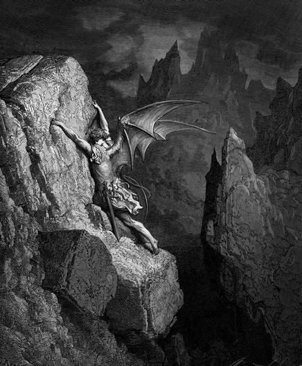 A recently fallen Satan explores Hell. One of Gustave Doré's illustrations of John Milton's "Paradise Lost."