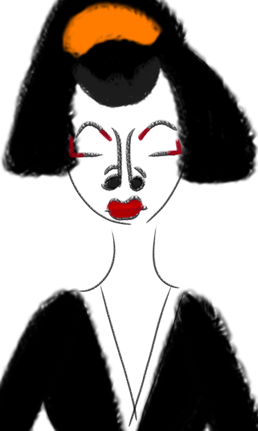 Geisha Woman Smiling with Her Eyes Closed