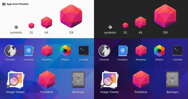 Poliedros fullcolor & symbolic icon previewed in App Icon Preview.