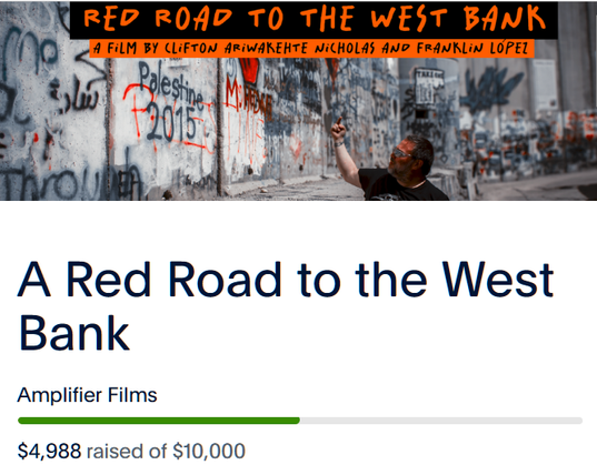 Screenshot of the fundraiser for A Red Road to the West Bank showing they have raised $4,988 out of $10,000