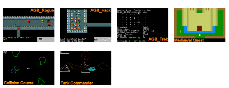 Several small images of some of the games from the link included here that Donnie Russell II has adapted for Game Boy Advance - Rogue, Nethack, etc