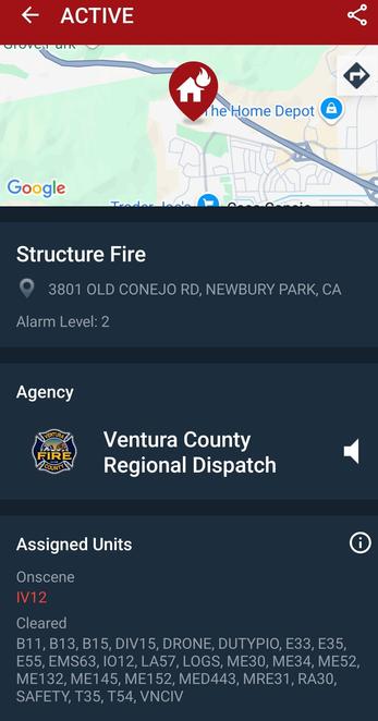 Structure fire in Newbury Park