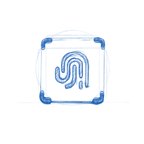 Identities app icon sketch. A futuristic glass fingerptint reader.