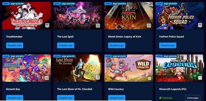 Print de tela com alguns dos jogos disponíveis hoje.