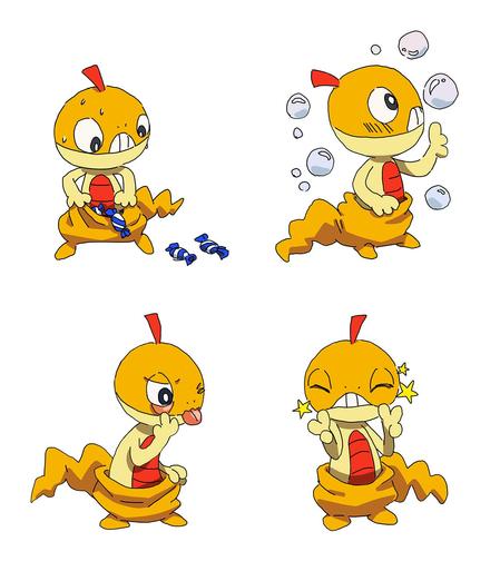 Four drawings of the lizard pokemon Scraggy
