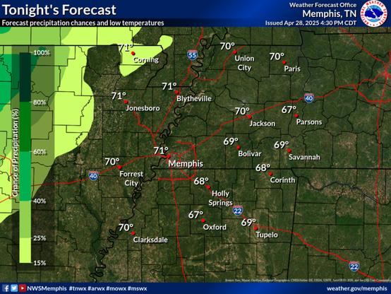 Mostly dry tonight with lows in the upper 60s to lower 70s.