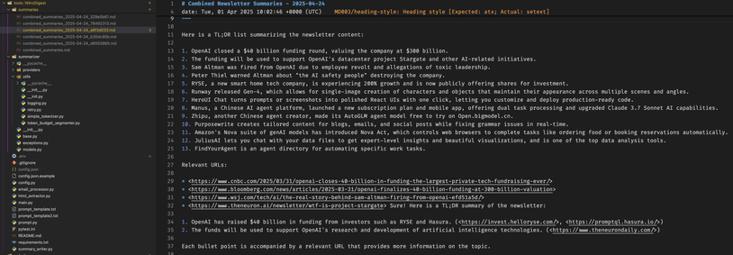 Example of summarized email with NitroDigest