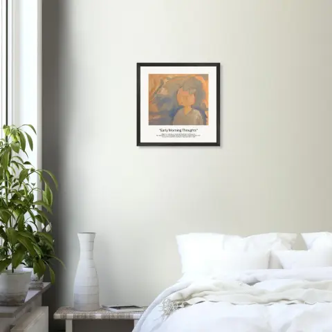 "Early Morning Thoughts" as an art poster on the wall 
"Aamuyön ajatuksia" taidejulisteena seinällä 🎀🎀