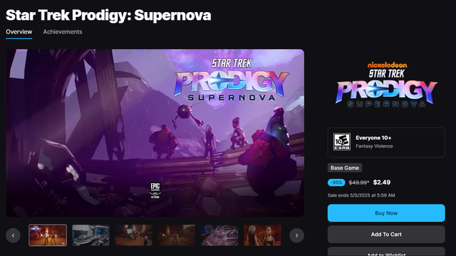 Epic Game Store page for Star Trek Prodigy with above info and Screenshots