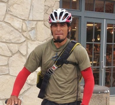 Luciano Rodriguez stands in Stone Creek Village, where he had just been interviewed by Bicycling Monterey’s founder, on July 9, 2012.