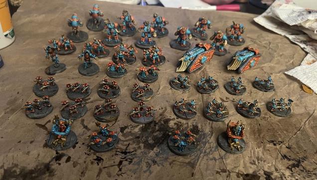 Legion Imperialis Miniatures

Mechanicum Army

Bright Orange and Cerulean color scheme, with gold metals. 

Archmagos on Abeyant 2
Arlatax 2
Castellax 4
Myrmidon Destructors 2
Tech-Priests 2
Tech-Thralls 8
Thallax 8
Thanatar 8
Triaros 2
Vultarax 2