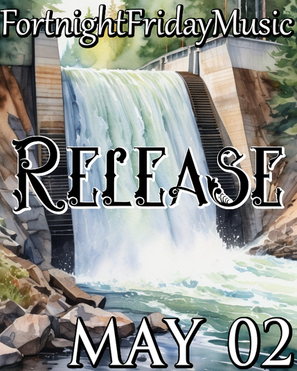 Watercolor of a dam releasing water from its spillway

At the top is the group: FortnightFridayMusic
At the bottom is the date: May 02
In the middle is the theme: Release