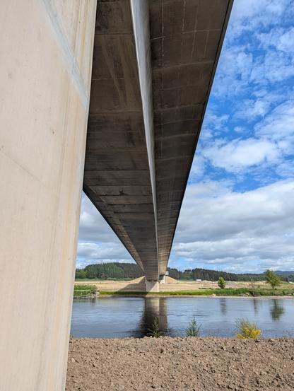 Underneath Destiny Bridge over the River Tay a few miles north of Perth.