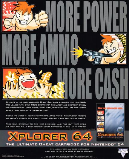 Back cover fro Total 64 No.27 Volume 3 Issue 3 - April 1999 (UK), featuring an advertisement for Xploder 64, a cheat cartridge for the Nintendo 64