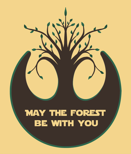 Star Wars Rebels Alliance icon with a tree growing out of it, content reads "may the forest be with you"