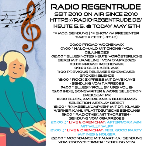 🇩🇪 Plakat mit den heutigen Radiosendungen. Bild (ohne Text): Pixabay, kein Bildquellennachweis erforderlich.

🇬🇧 Poster with details of today's radio shows. Image (without text): Pixabay, no image creds needed.