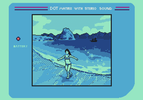 A pixel art beach landscape within the 160 * 140 pixel resolution of the honorable GameBoy.