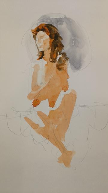 Watercolor of a woman with a umbrella