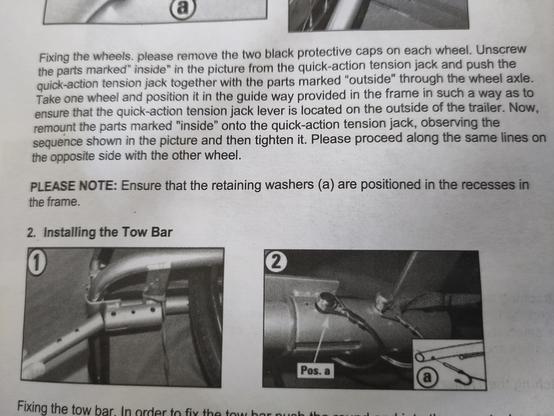 Please note: Ensure that the retaining washers (a) are positioned in the recesses in the frame.
