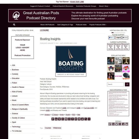 Boating Insights
Screenshot of the podcast listing on the Great Australian Pods website