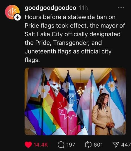 Hours before a state-wide ban on Pride flags took effect, the mayor of Salt Lake City officially designated the Pride, Transgender and Juneteenth flags as official city flags