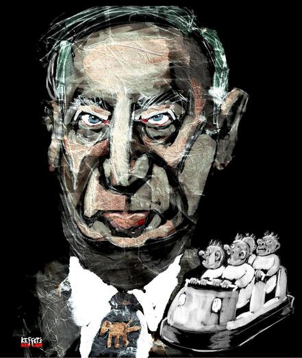 Portrait des AfD-Politikers Alexander Gaulan . Davor ein Geisterbahnwagen mit vier, sehr erschrockenen Fahrgästen.