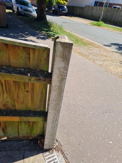 shot from slightly further round showing post leaning