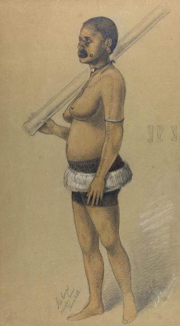 A Fijian noblewoman tattooed with veiqia and qia gusu (mouth)