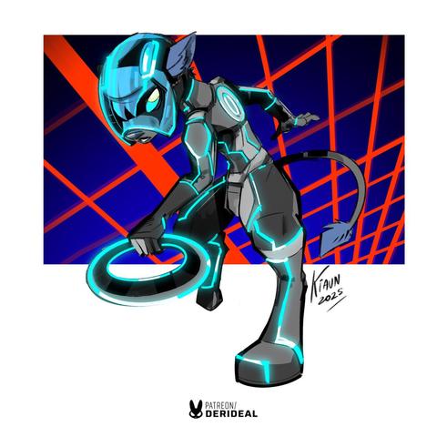An anthro character in a running pose, wearing a Tron suit with glowing blue lines.