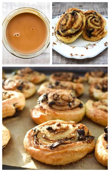 A jar of Biscoff and Biscoff and chocolate pastry swirls