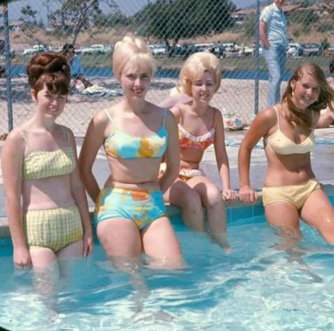 My Grandma and her friends chilling at the local pool, 1969.