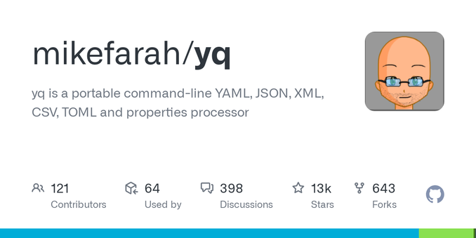 yq is a portable command-line YAML, JSON, XML, CSV, TOML  and properties processor - mikefarah/yq