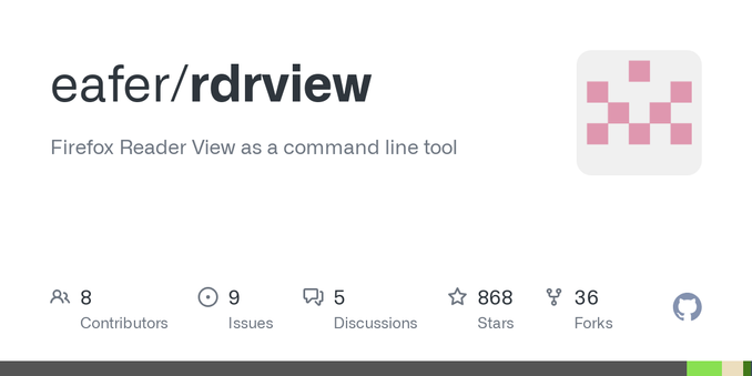 Firefox Reader View as a command line tool. Contribute to eafer/rdrview development by creating an account on GitHub.