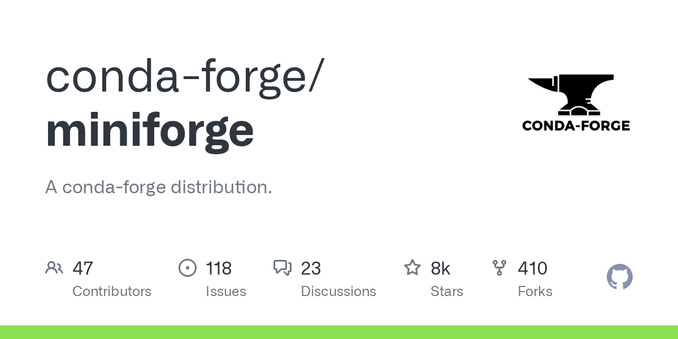 A conda-forge distribution. Contribute to conda-forge/miniforge development by creating an account on GitHub.