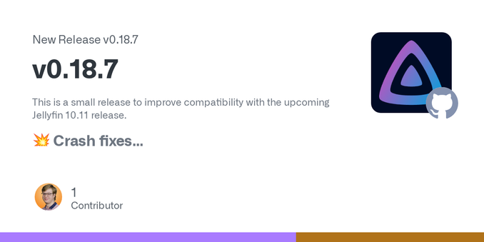 This is a small release to improve compatibility with the upcoming Jellyfin 10.11 release.
💥 Crash fixes

Fix crash when trying to update detached AudioNowPlayingFragment #4538, by @nielsvanvelzen
...