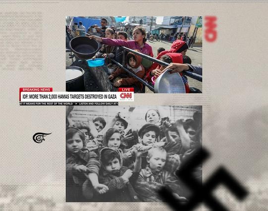 “Repeat a lie often enough and it becomes the truth,” Goebbels said. (Al Mayadeen English; Illustrated by Batoul Chamas)