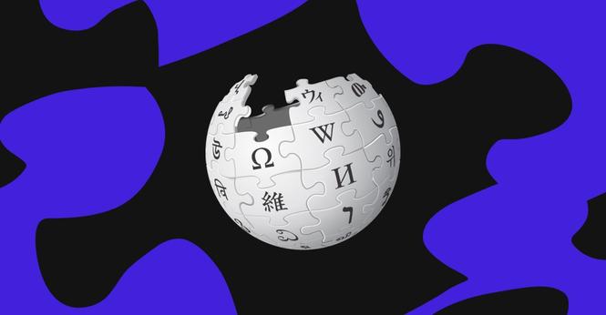An image of the Wikipedia logo on a blue and black background