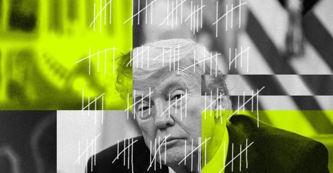 A stylized photo illustration of Donald Trump