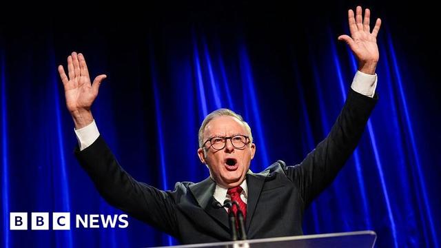 Anthony Albanese giving his victory speech on election night