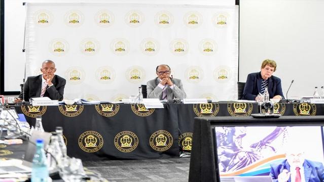 The Judicial Conduct Tribunal probing sexual harassment allegations against Eastern Cape Judge President Selby Mbenenge sits in Sandton, Johannesburg on May 5, 2025.