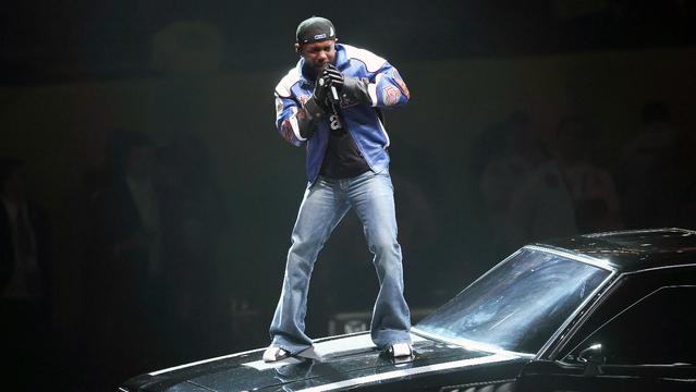 Kendrick Lamar performs onstage during Apple Music Super Bowl LIX Halftime Show