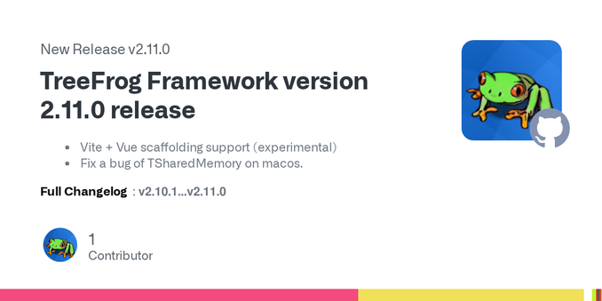 Vite + Vue scaffolding support (experimental)
Fix a bug of TSharedMemory on macos.

Full Changelog: v2.10.1...v2.11.0