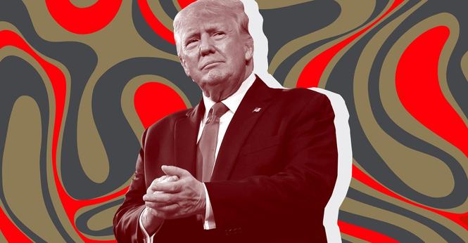 An image showing Donald Trump on a red and green background