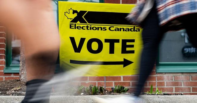 Elections Canada signage is pictured near an advance polling station in Ottawa on Friday, April 18, 2025. THE CANADIAN PRESS/Spencer Colby