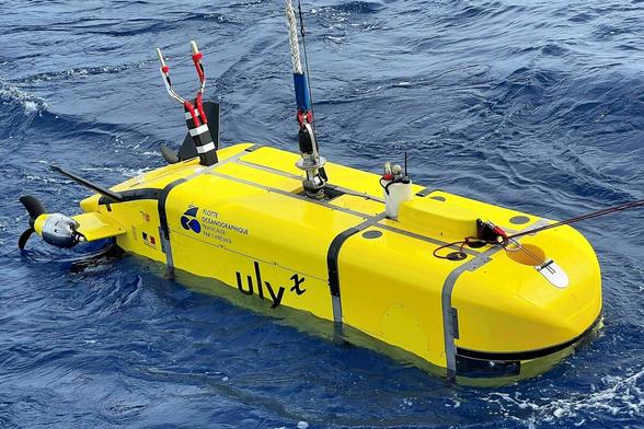 Gelber Tauchroboter auf Wasser